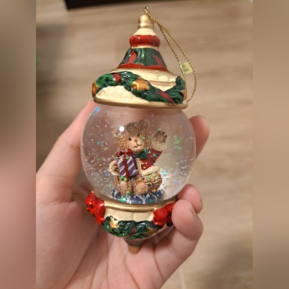 Festive Teddy Bear Ornament, Snow Globe Ornament